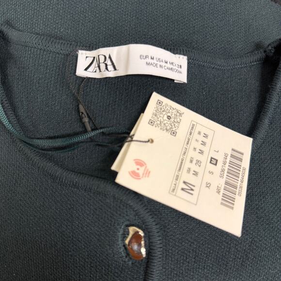 ZARA Black Gray Knit Cropped Cardigan Whimsigoth Grunge Woman’s Size Medium NWT - Picture 5 of 9